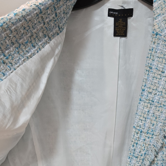 Grace Elements Sky Blue and White Tweed Blazer - Picture 7 of 7